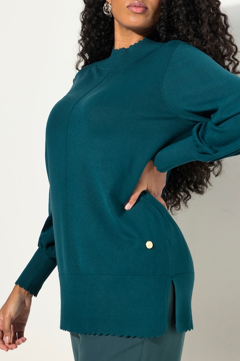 Pullover, Muschelsaum, Stehkragen, Langarm