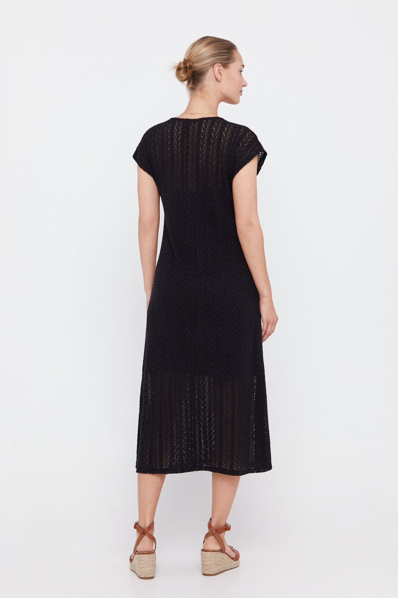 Vestido de malha plissada multicolorido - Preto