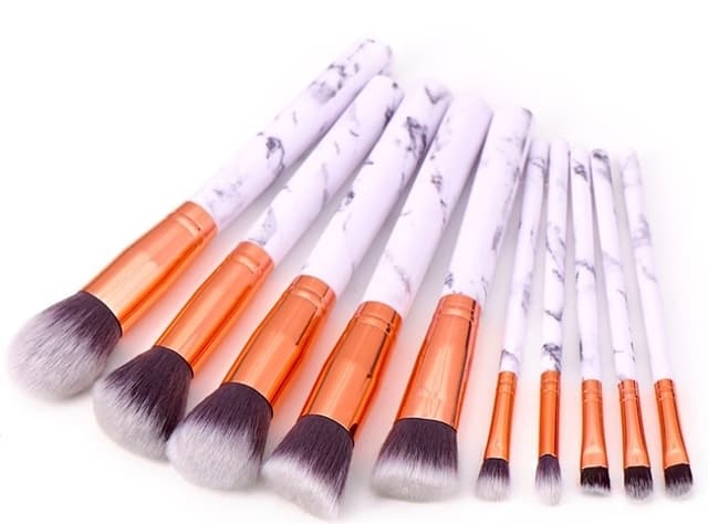 Professionelle, skånsomme makeup-pensler 10-pak, marmorhvid