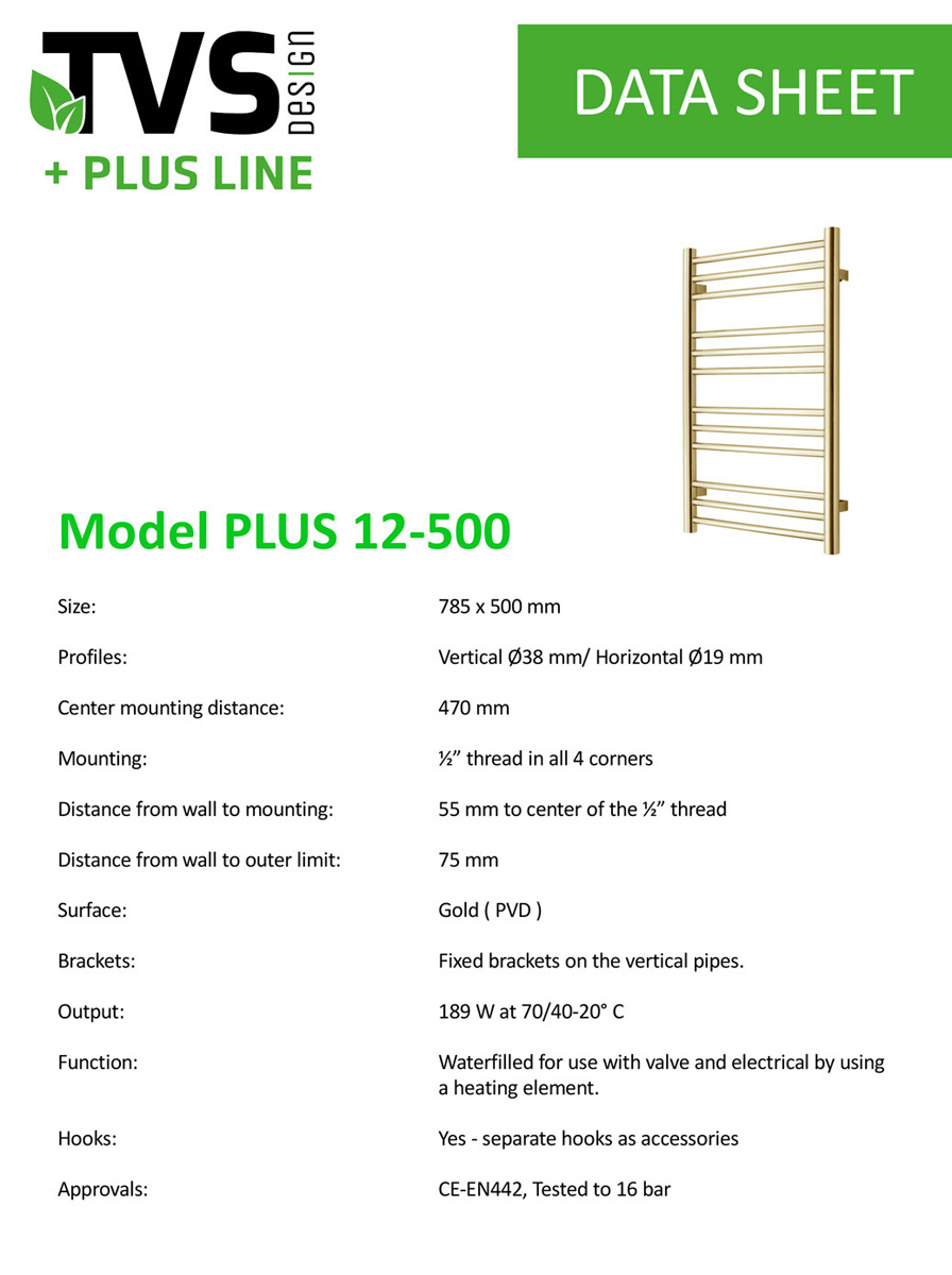 TVS Design Plus handdoekradiator goud geborsteld 189W 78,5x50cm