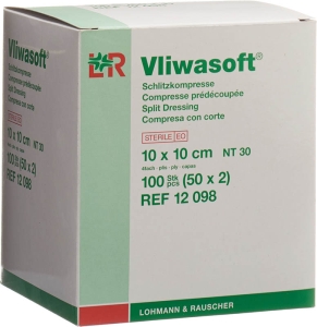 L & R Vliwasoft Schlitzkompresse 10x10cm, 50 x 2 Stück
