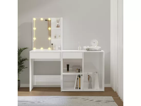 Coiffeuse à LED avec armoire Blanc brillant Bois d'ingénierie