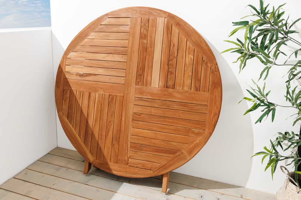 Massiver Gartentisch EMPIRE TEAK 120cm natur Teakholz rund klappbar Outdoor Balkontisch