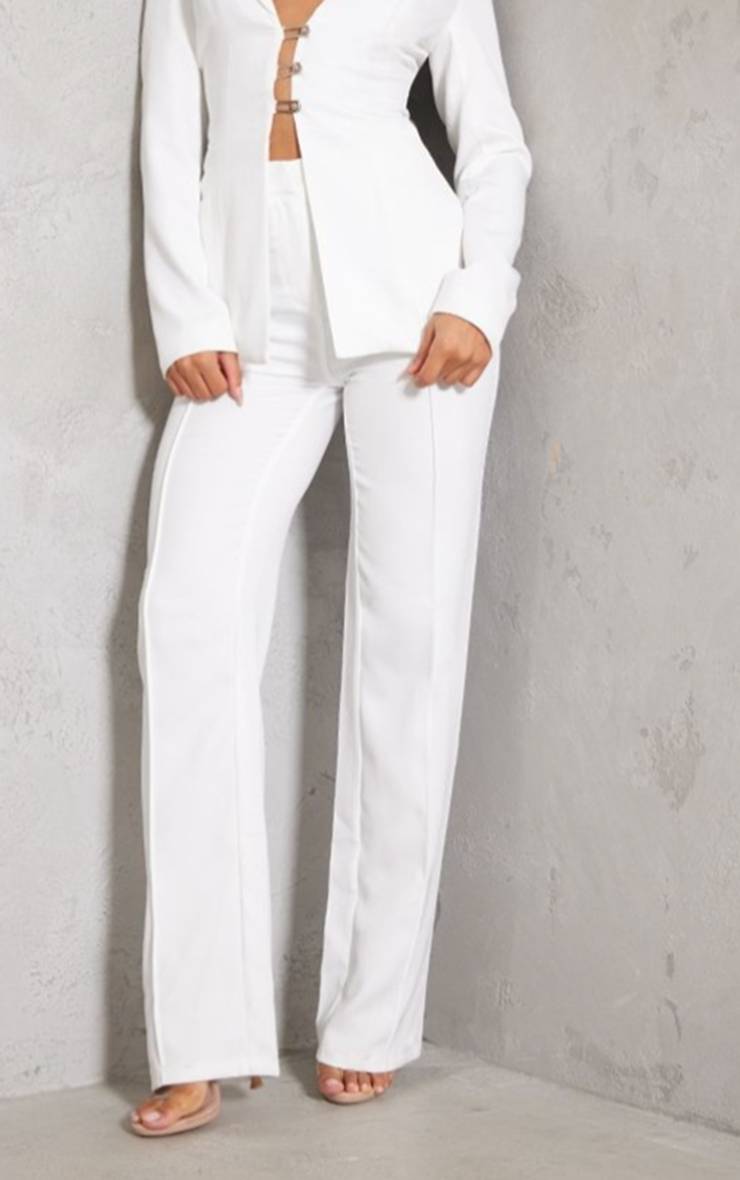 Blanc Pantalon Taille Haute À Jambes Larges