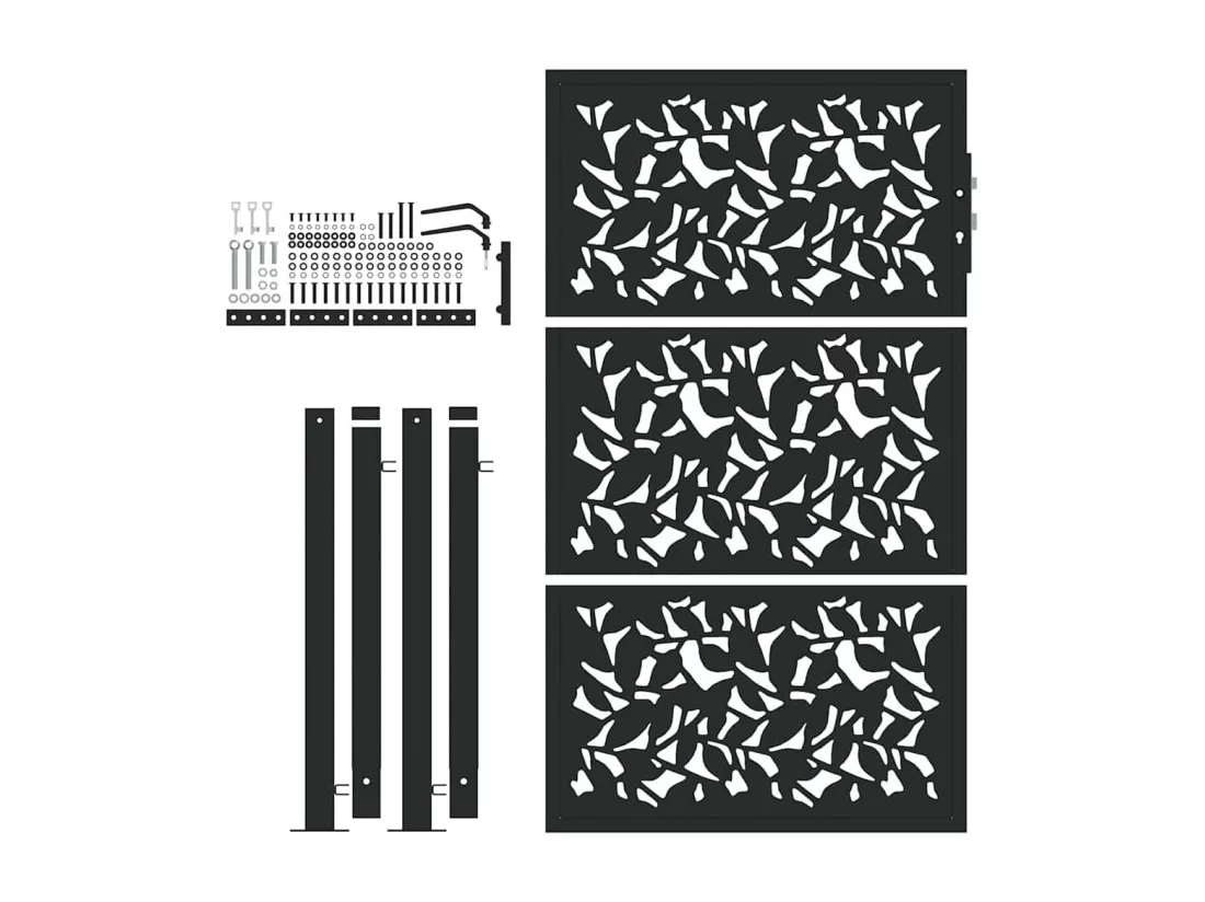 Portail de jardin noir 105x155 cm acier conception de feuilles