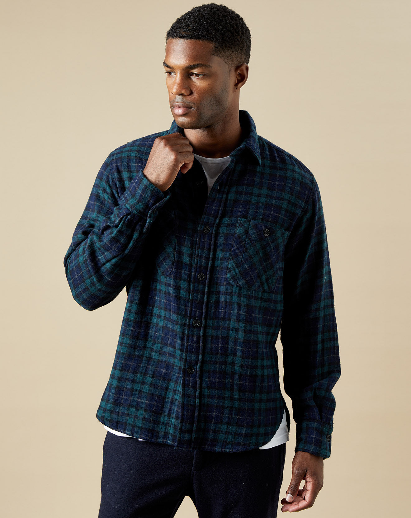 Hartford Surchemise en Flanelle slim Percey navy/vert/marron