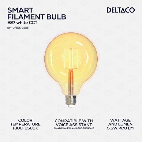 Deltaco E27 Smart Filament LED glødepære (Hvid)