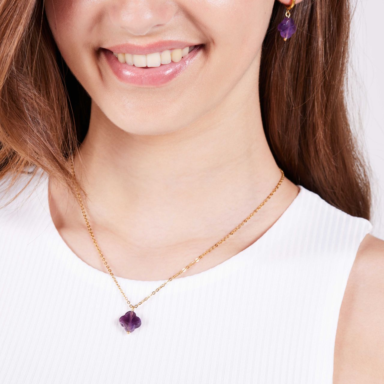 Stalen goldplated ketting met amethist