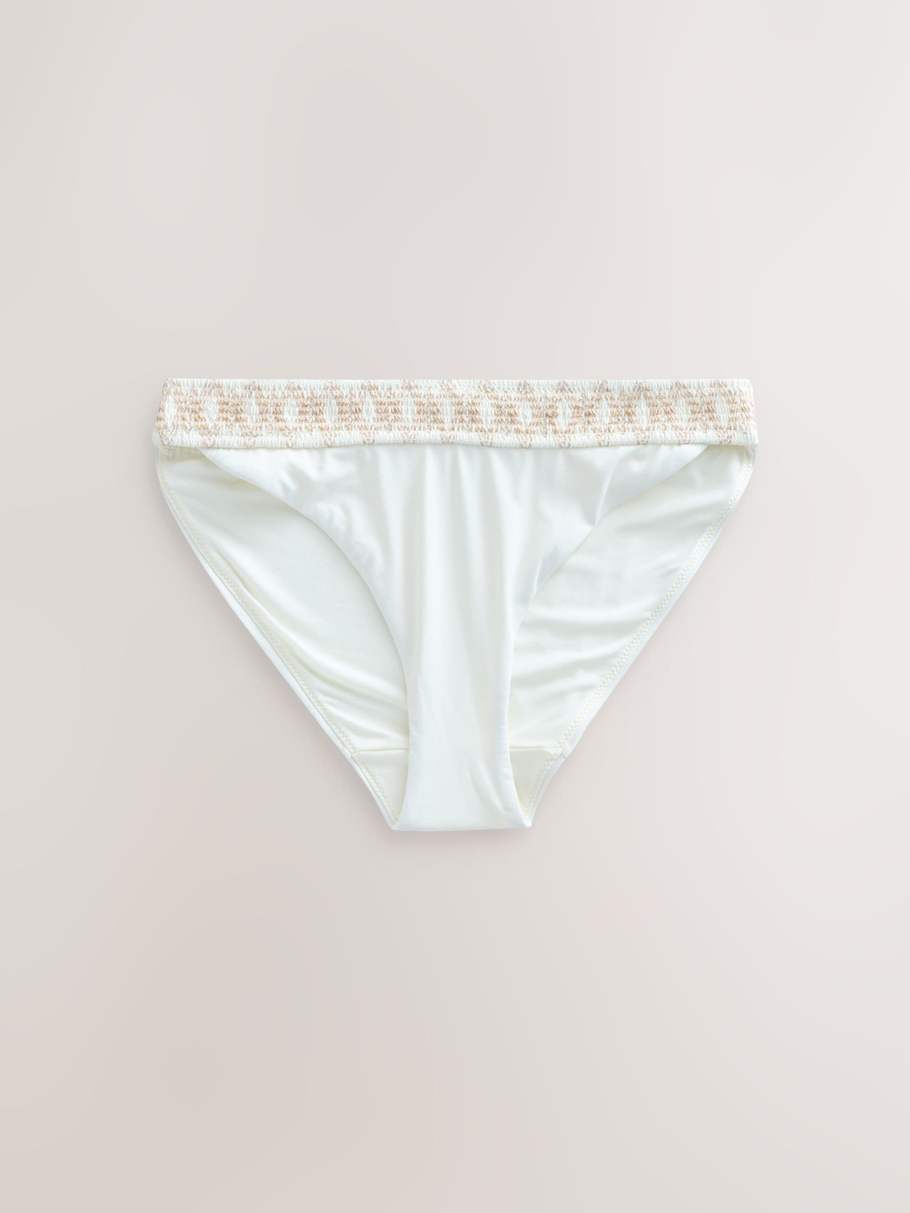 Wit/lichtbruin contrasterend stiksel - Gerimpelde bikinislip met hoge taille