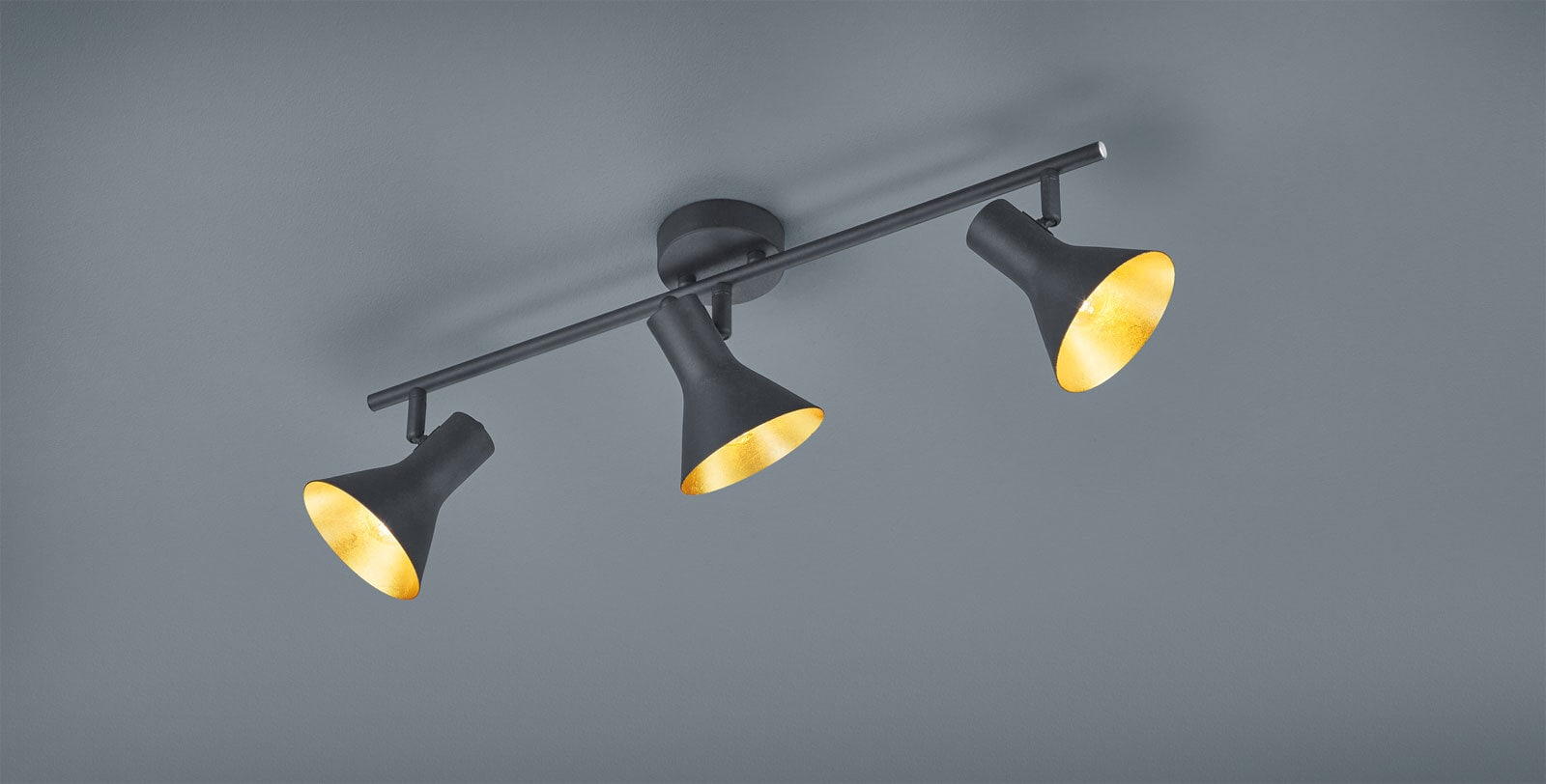 Retrofit Deckenlampe mit 3 Spots Nina 58x21x11cm schwarz /goldfarbig Metall
