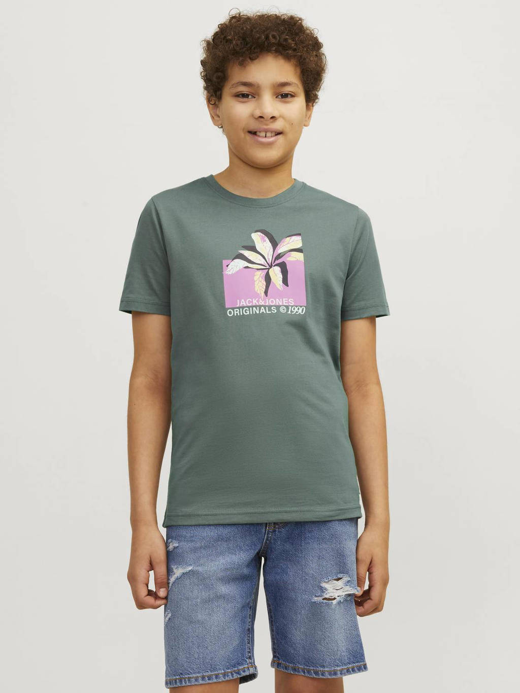JACK & JONES T-shirt JORTAMPA met printopdruk kakigroen