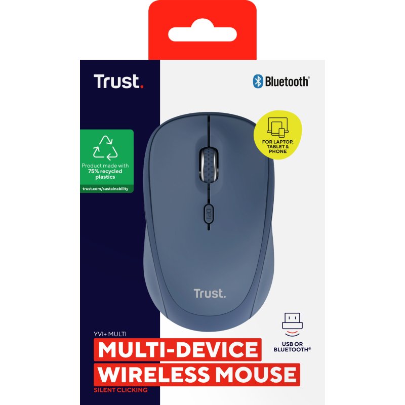 Trust Yvi+ souris Universel Ambidextre RF sans fil + Bluetooth Optique 1600 DPI