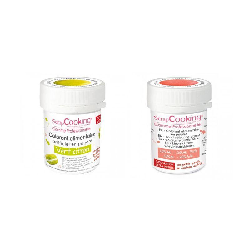 2 colorants alimentaires en poudre - vert citron-corail Scrapcooking
