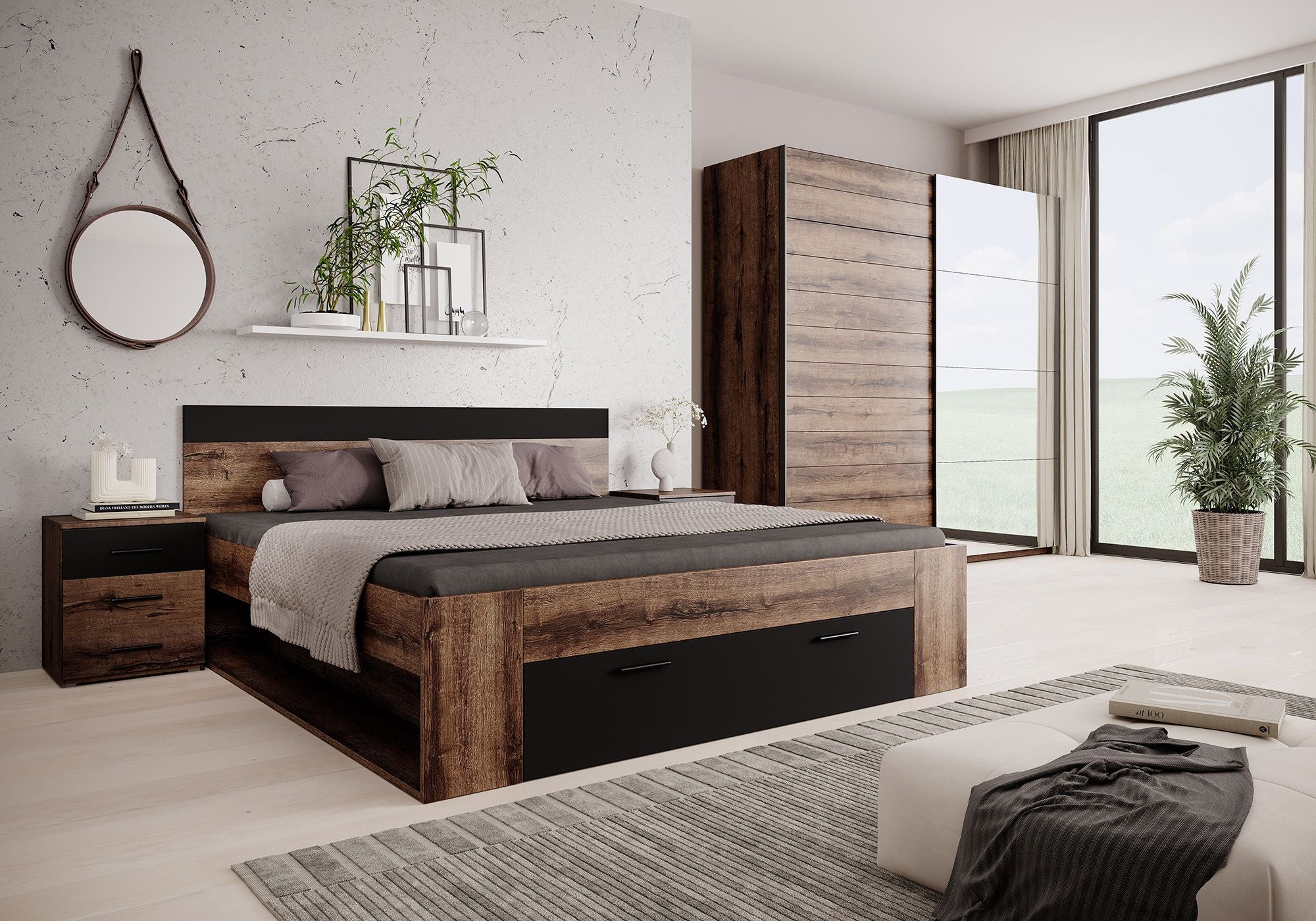 Brown 2 - Slaapkamer - Zwart - Eiken 180 - Groot