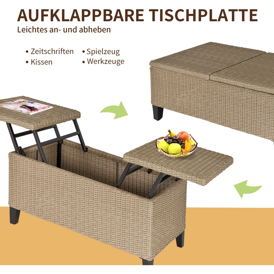 Outsunny 2in1 Gartentisch mit Stauraum khaki