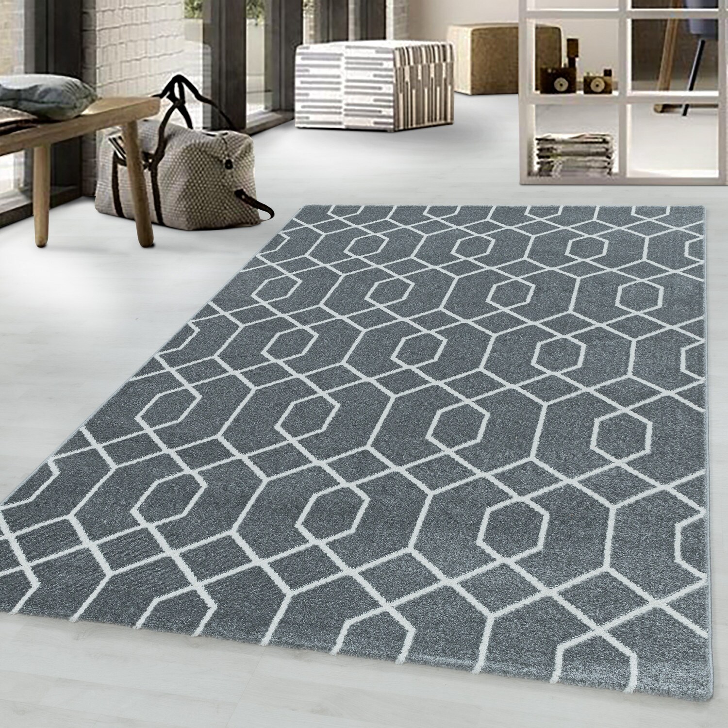 Designer Kurzflor Teppich modern design Wohnzimmer meliert kariert Höhe 10 mm