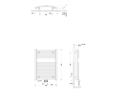 SCHULTE badkamerradiator Europa 695x500 mm alpinewit met middenaansluiting