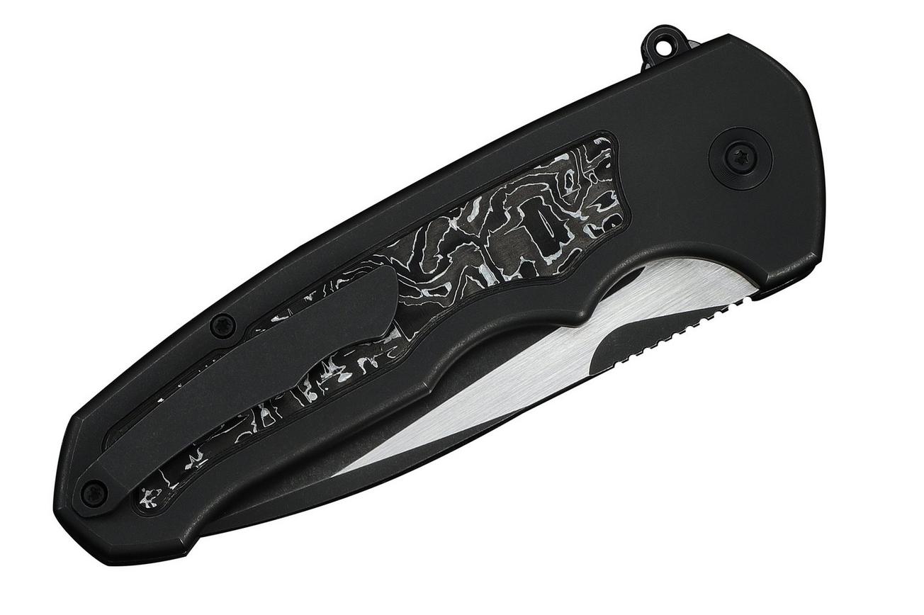 WE Knife Starlash WE23011D-1 Blackwashed Böhler M390 Satin Flat, Black Titanium, Aluminum Foil Carbon Fiber Inlay, zakmes