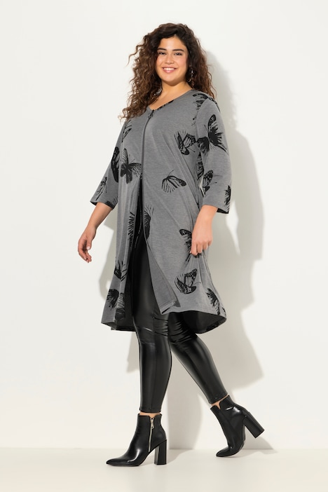 Kleid, Schmetterlinge, 2-Wege-Zipper, V-Ausschnitt, 3/4-Arm