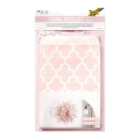Folia Bastelset Sterne aus Papiertüten, 28 Tüten mit rosa Motivdruck je 13 x 18 cm groß