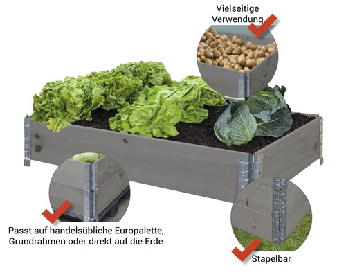 Verhoogd bed insteeksysteem, palletframe BUILDIFY sparrenhout 120 x 80 x 20 cm lichtgrijs