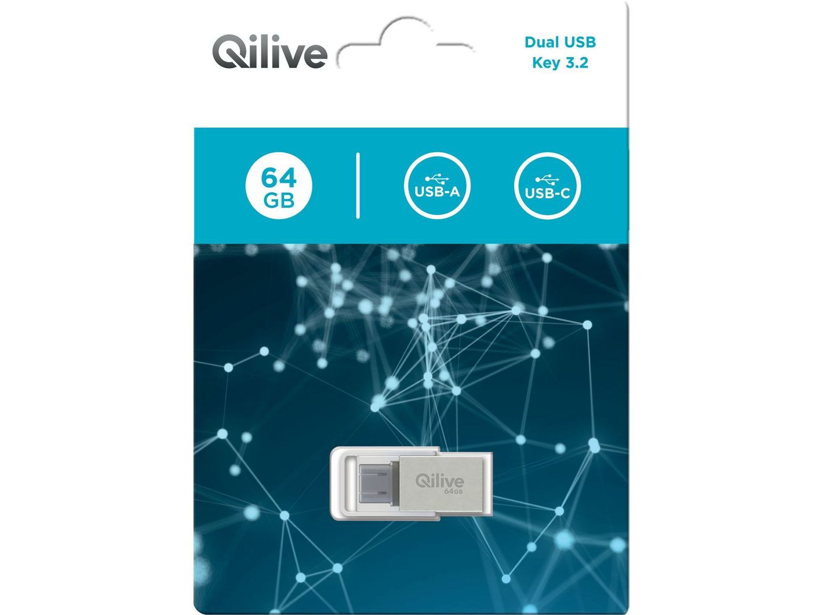 MEMÓRIA USB QILIVE A309589 TYPE-C CINZA 3.2 64GB