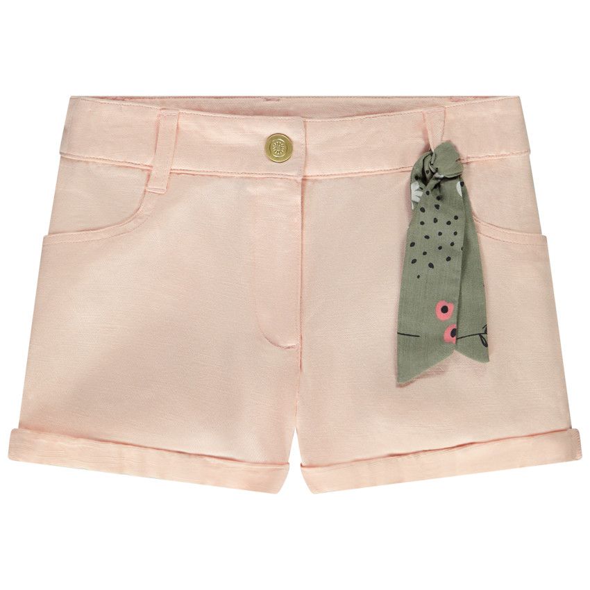 Short avec ceinture en voile de coton pour fille - Rose