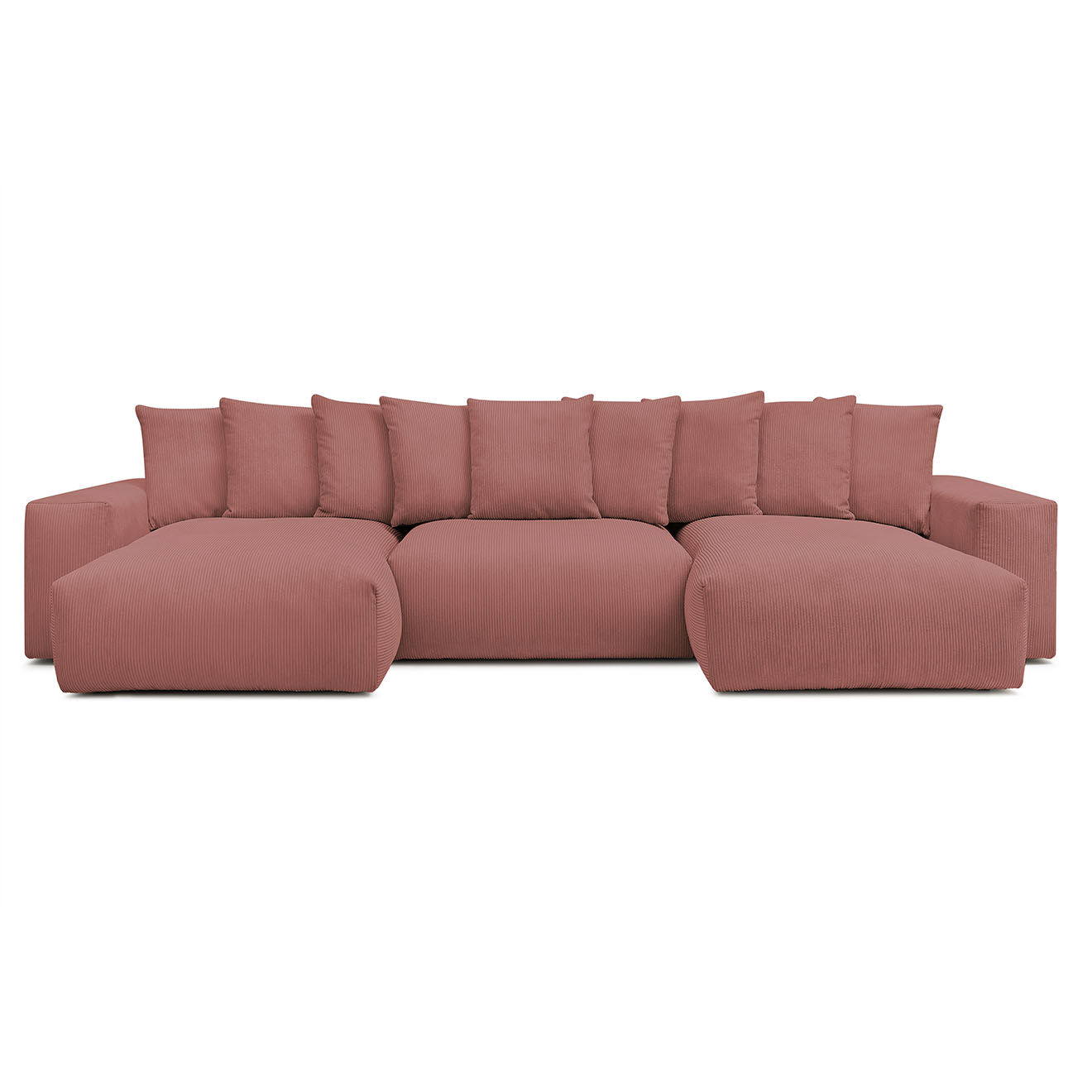 Bobochic Canapé panoramique fixe ultra moelleux voltaire velours côtelé rose - 420x174x75 cm