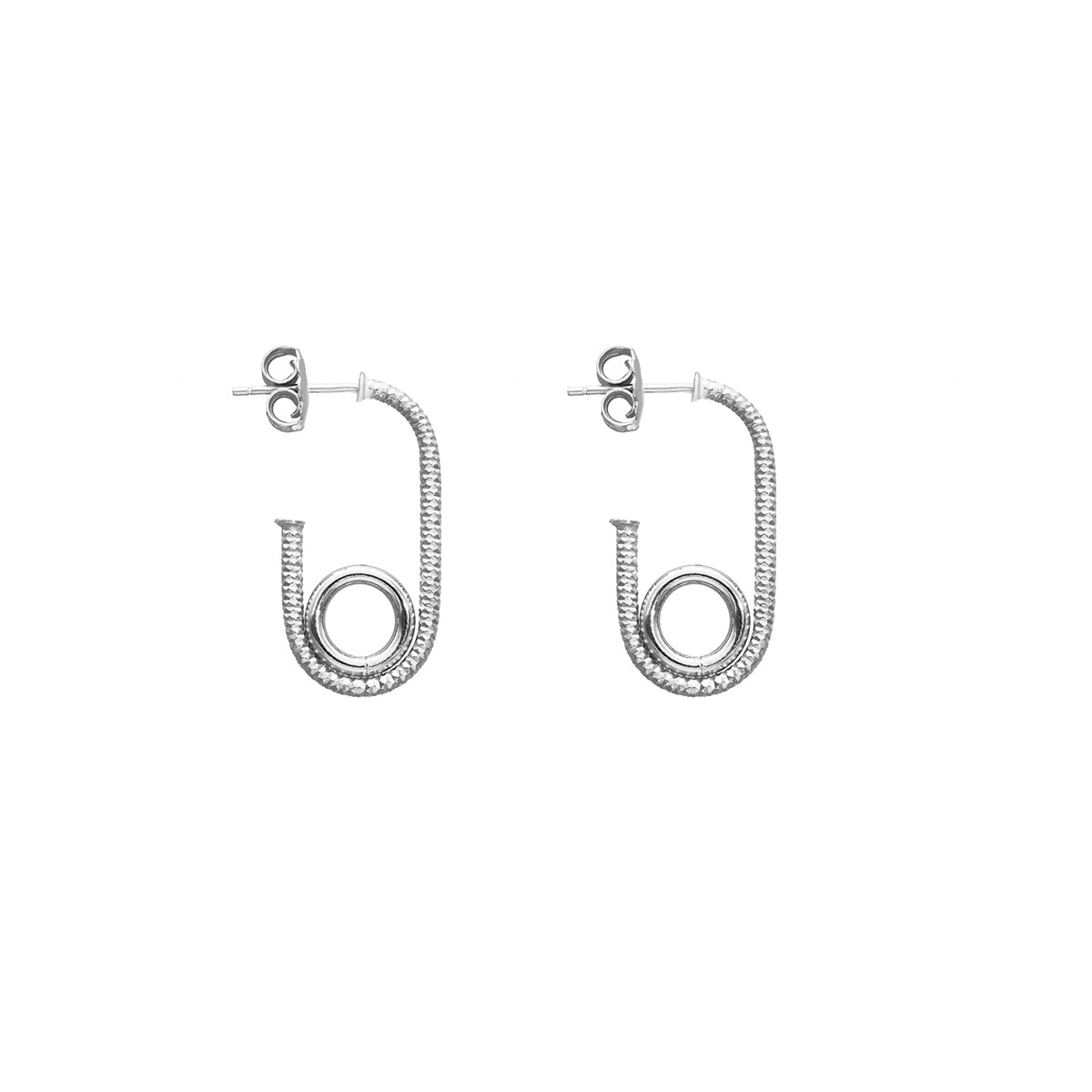 Boucles D'oreilles Anneau Et Tube Forme Ovale En Argent Rhodié