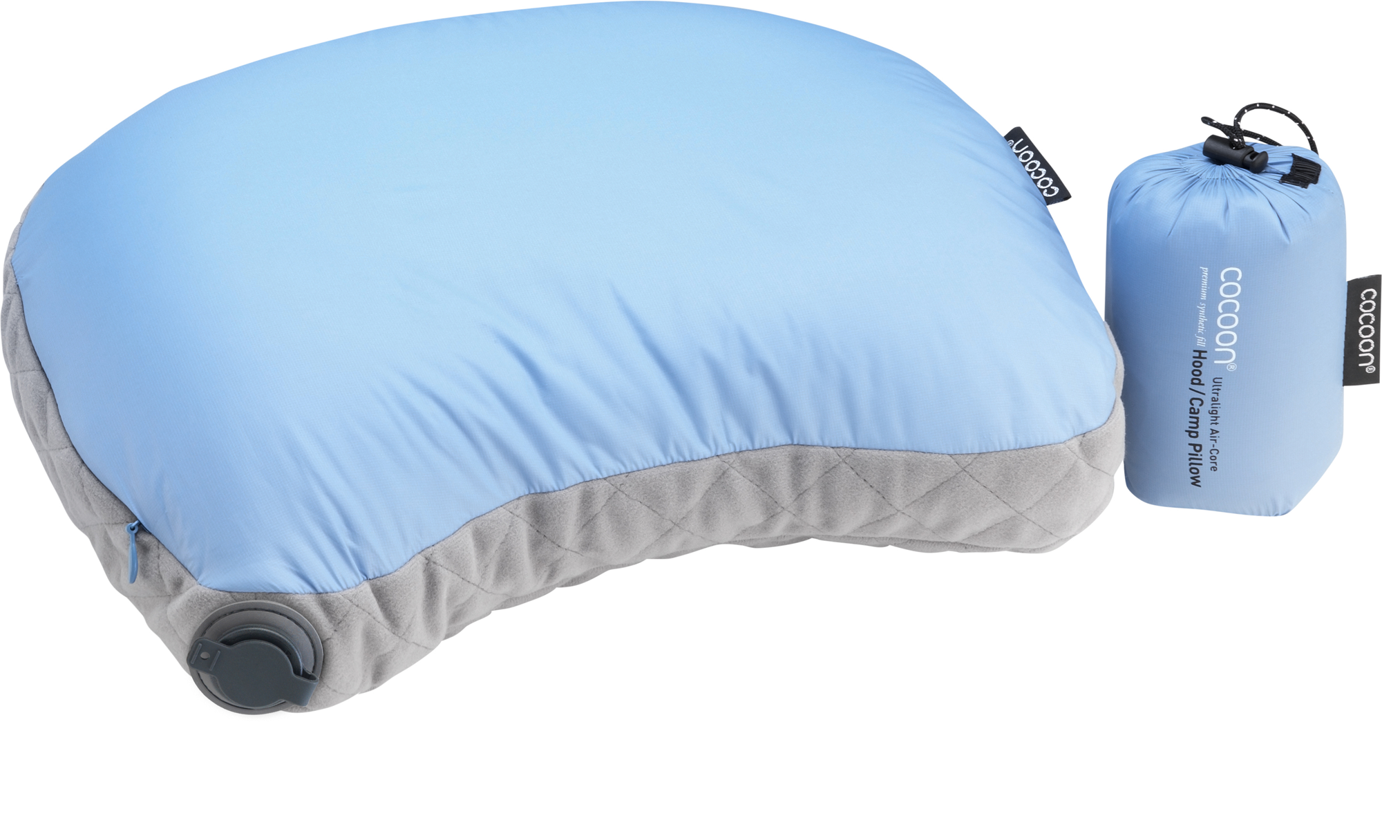 Cocoon Air Core HOOD CAMP Kissen Ultralight light blue / grey