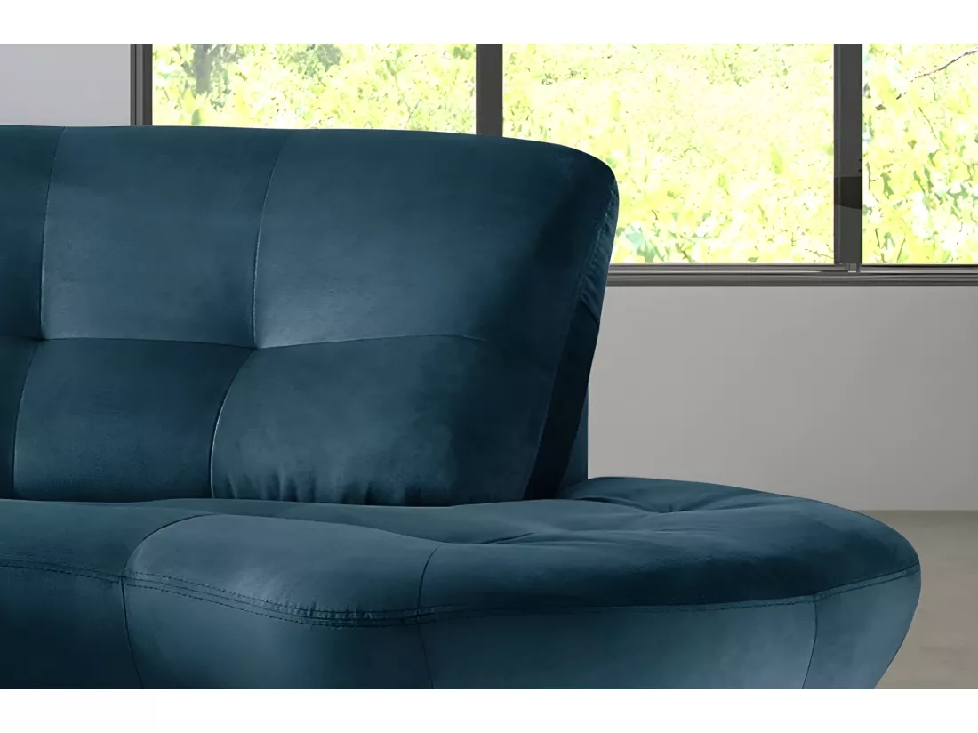Canapé en tissu velours luxe 5/6 places BRENNER bleu foncé, côté accoudoir gauche