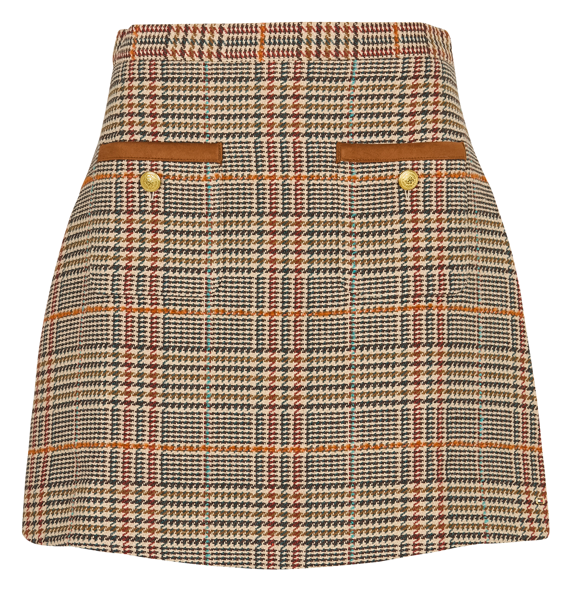 Jupe courte à carreaux en coton mélangé | Marron