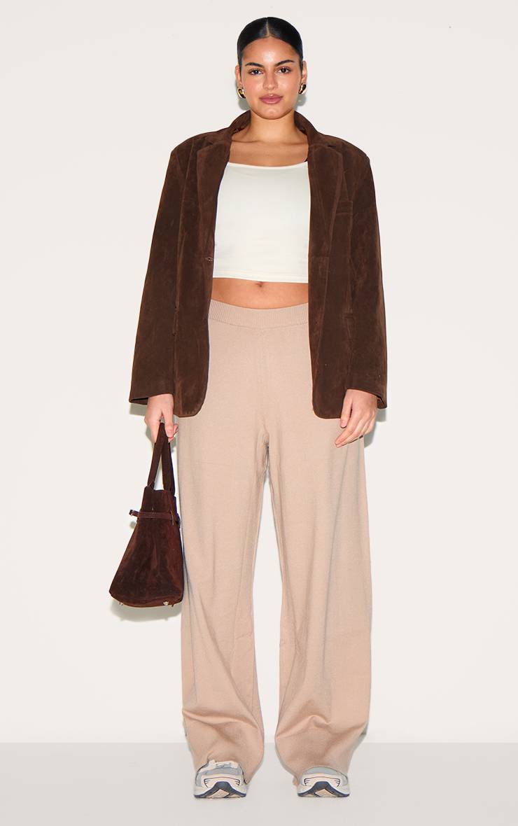 Taupe Pantalon Large En Maille Basique Plus