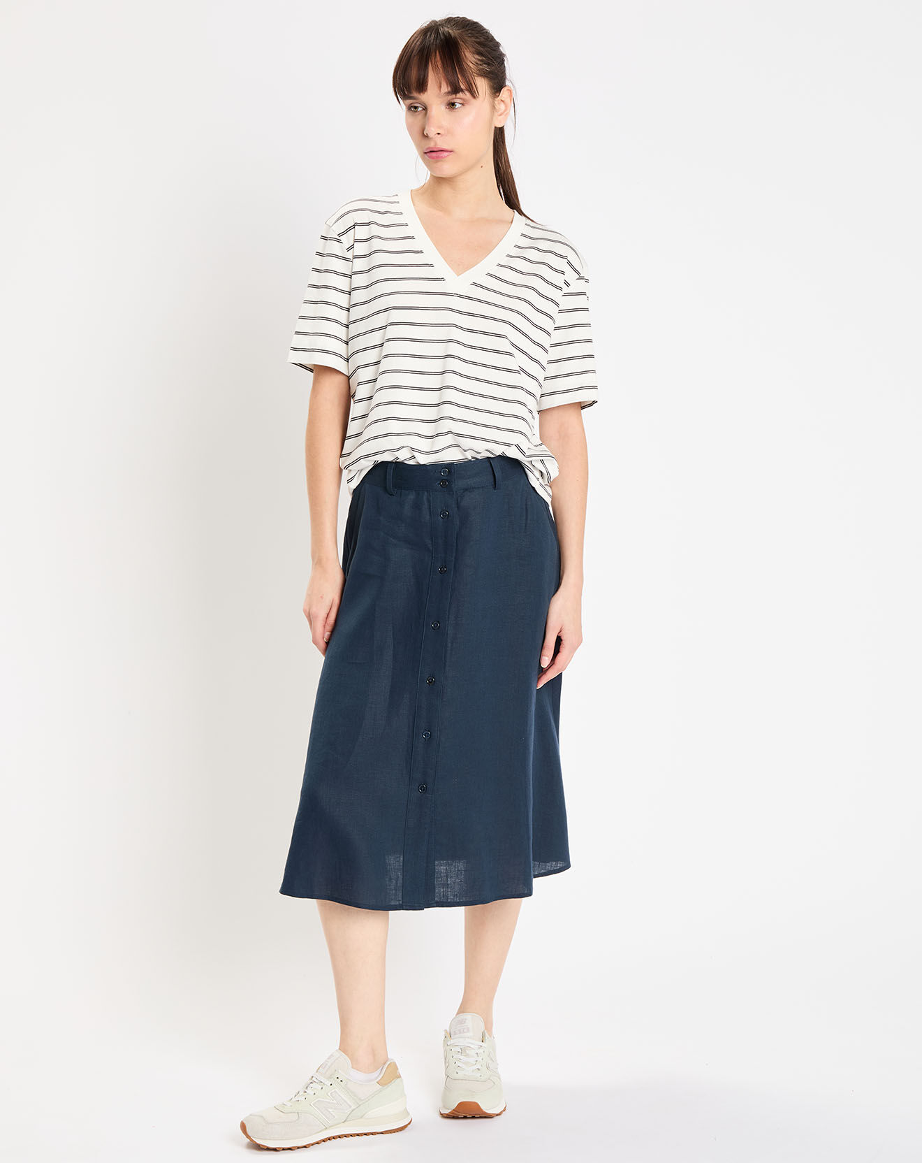 Jodhpur Jupe 100% Lin Rosy bleu marine