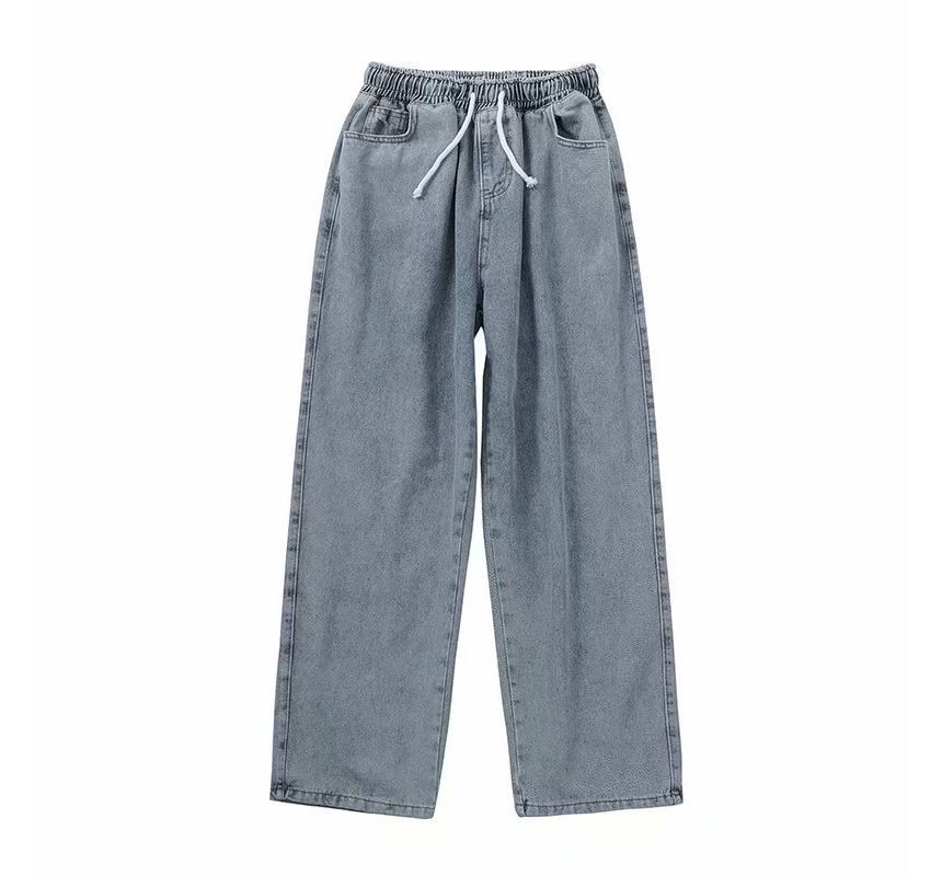 Wewewow - Mid Rise Washed Wide Leg Jeans