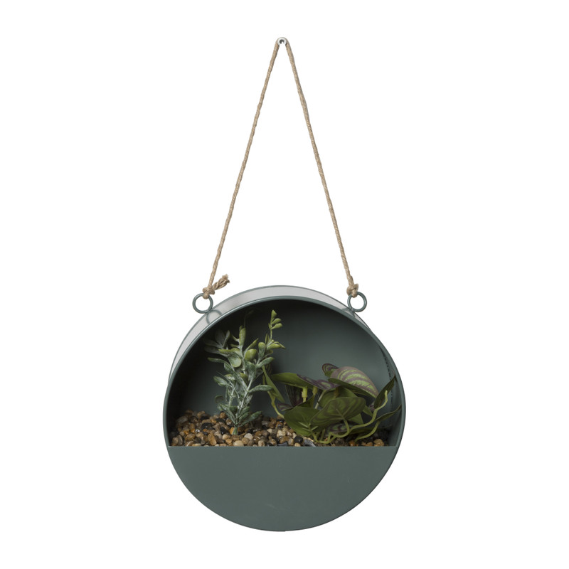 Kunstplant in rond metalen hanger - diverse kleuren - ø20.5 cm