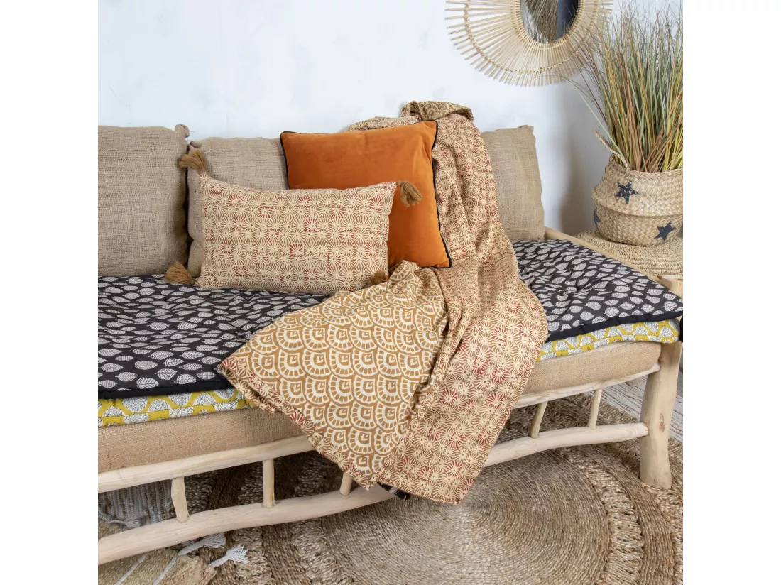 Now's Home - Courte Pointe En Coton Imprime Camel/brique 110x160cm Aswini