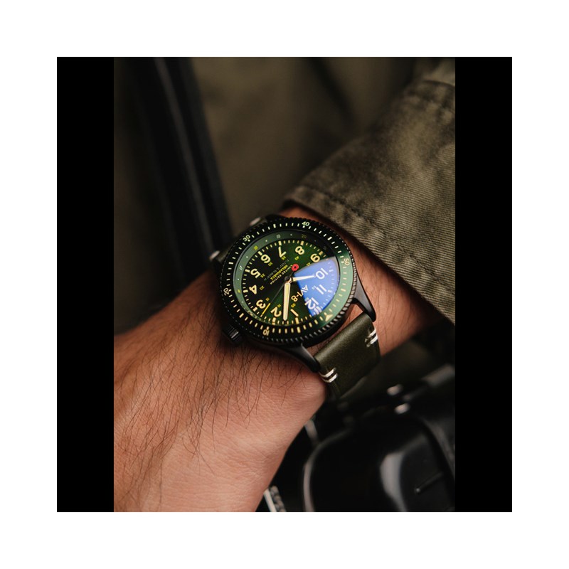 Montre homme méca-quartz AVI-8 - Bracelet cuir véritable de vachette - 3 aiguilles - Flyboy RBL (Royal British Legion)