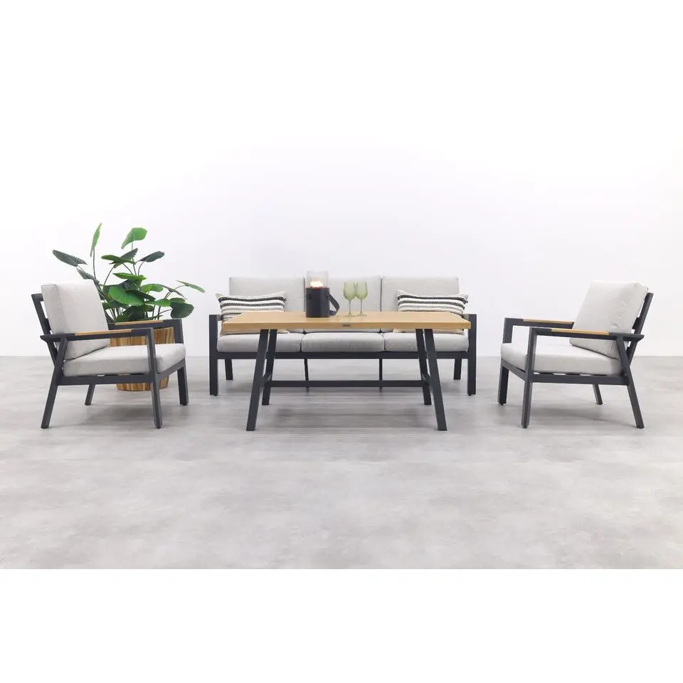 Elati lounge-dining sofa set-4-dlg.-c. black - sand - light teaklook