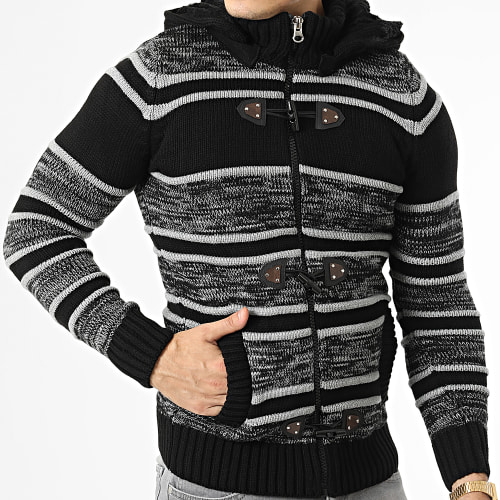 Gilet Zippé Capuche 3000 Noir Gris Clair