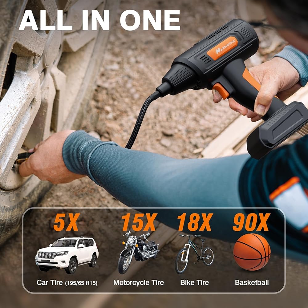 Motorenbau Gonfleur Pneus Voiture Numérique Portable,120W Compresseur d'air,Pompe à Air Alimentée par Batterie 12V,avec lumière LED,manomètre numérique,pompe à air rapide : Bricolage