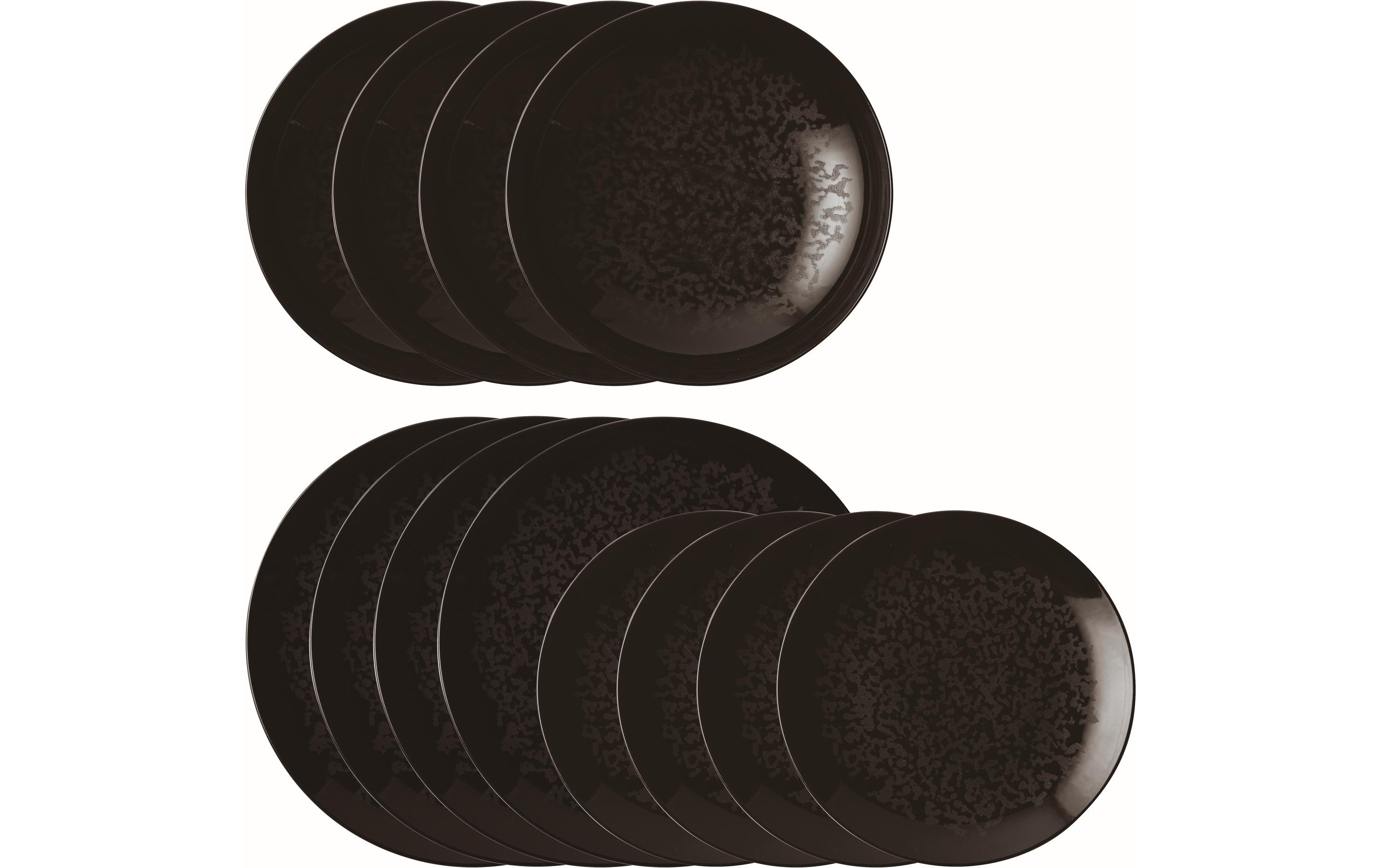 Speise-Service Eclipse Night 12 Stück, Schwarz<br>Teller Service Set aus Porzellan