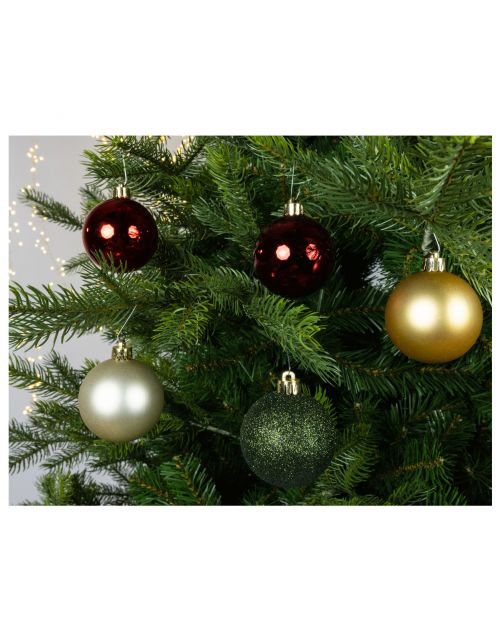 Decoris Kerstballen Mix - Kerstboomversiering - Ø6 cm Goud Groen Rood 30 stuks 5 Assortiment