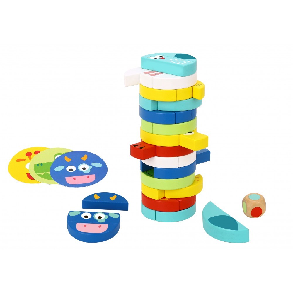 Tooky Toy Stapelturm TH293 Höhe 25 cm, 61-teilig, Tiere, Würfel, Wackelturm bunt