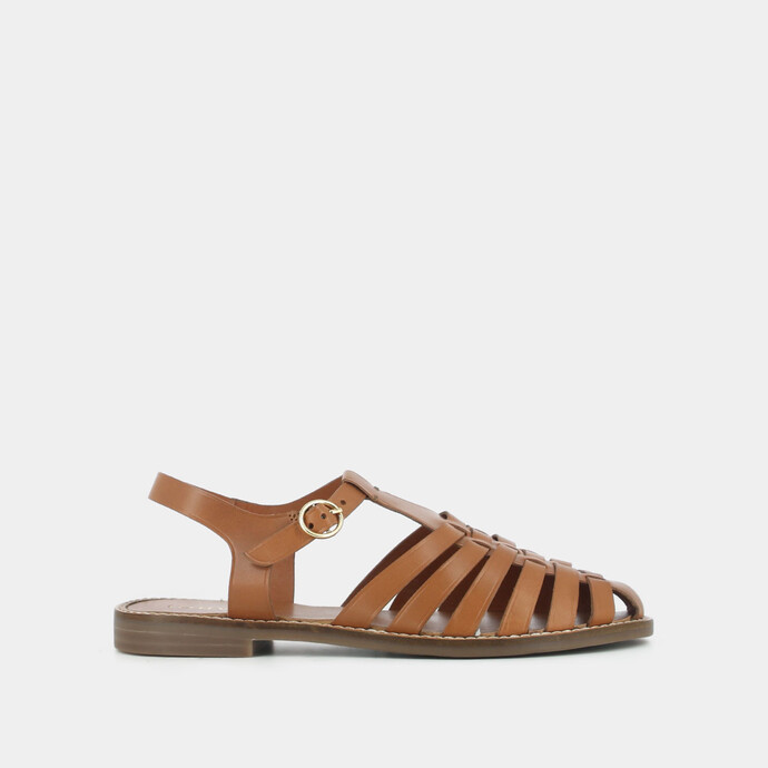 Sandales à brides ajourées et bouts fermés  en cuir camel