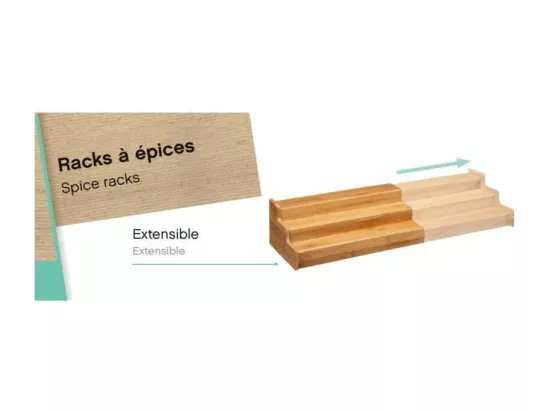 Rack à épices extensible 3 étages en bambou - Beige - L 32,5 cm