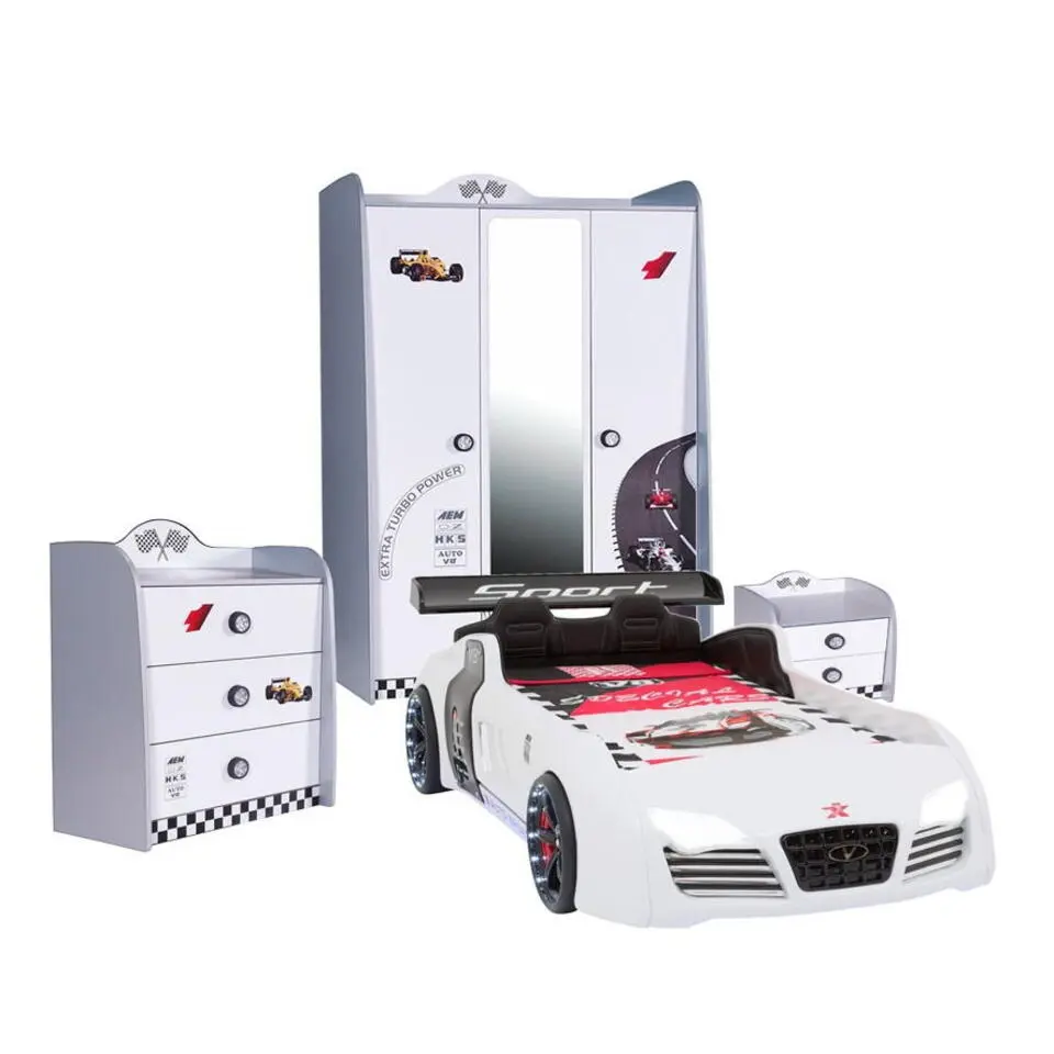 Autobed - Racebed - Met LED en sounds - V8 Sport - 239x127x72 cm - Wit