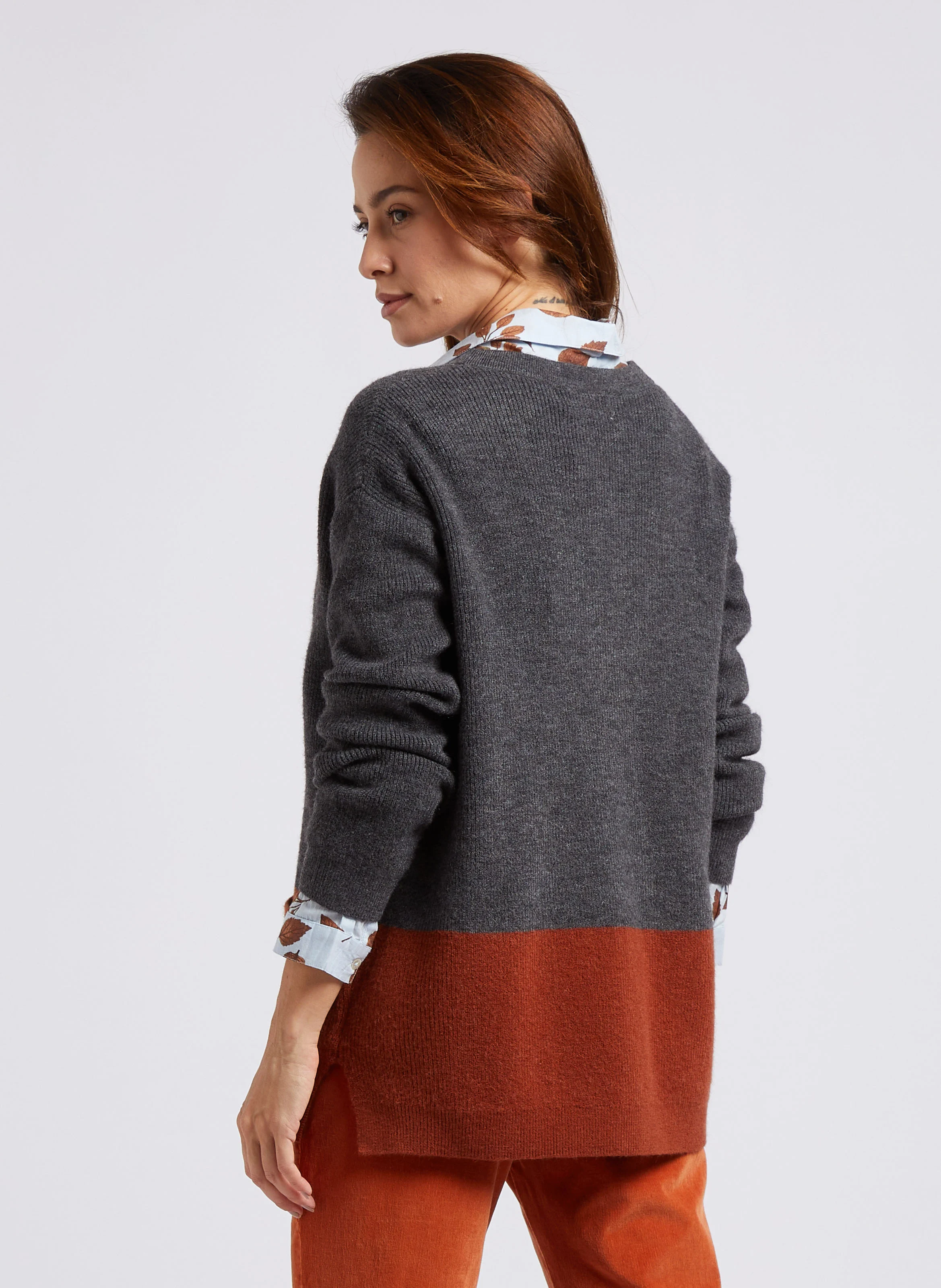 Gilet ample à col V| Gris