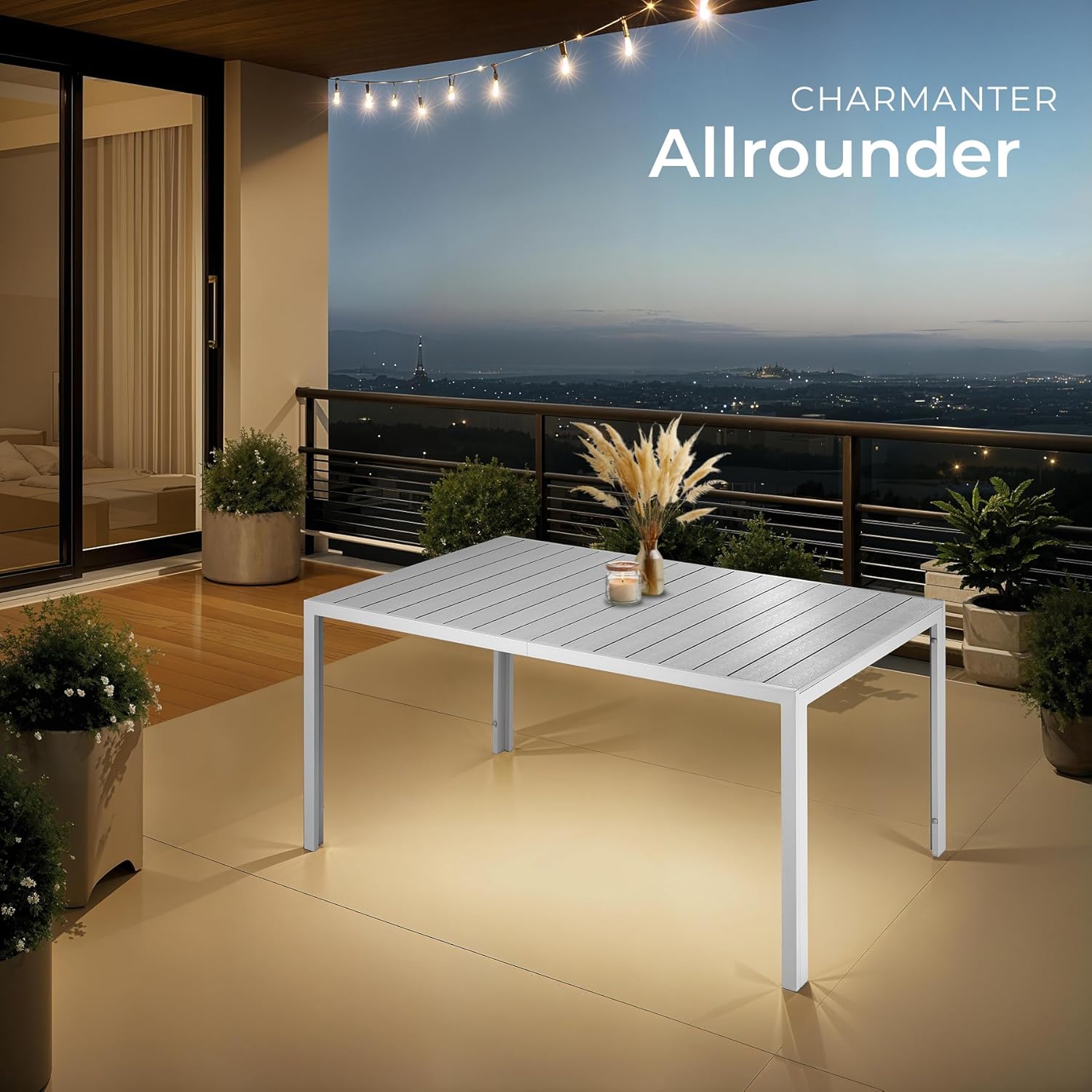 tectake® Gartentisch, Outdoor Esstisch, Balkontisch in Holz Optik, Terrassentisch mit Aluminiumrahmen, Gartenmöbel wetterfest, 150 x 90 x 74,5 cm, Tisch für Garten, Lounge, Sitzgruppe - Silber/grau