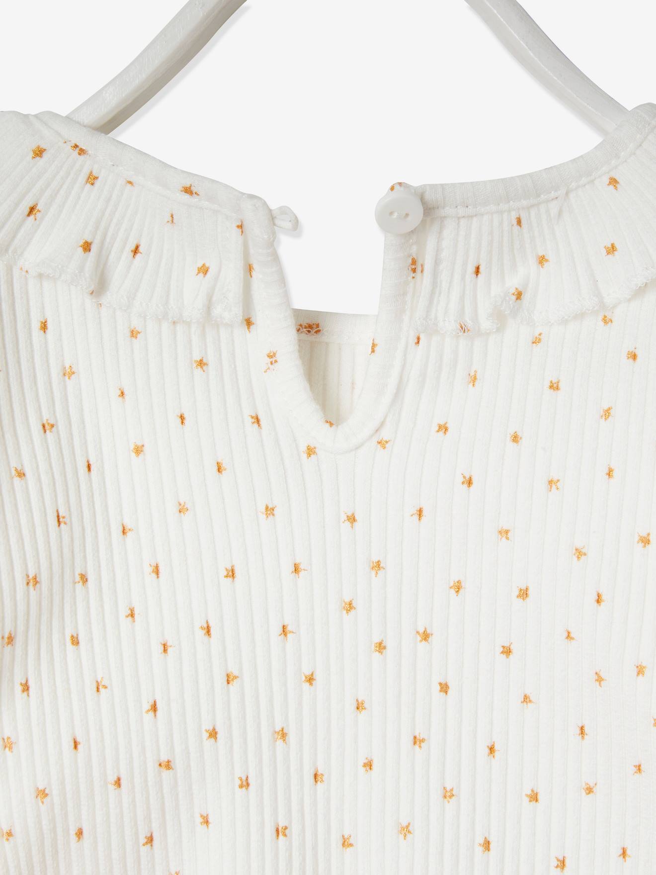 Conjunto de presente de Natal com camiseta estampada com estrelas e saia de tule branca leve para bebê.